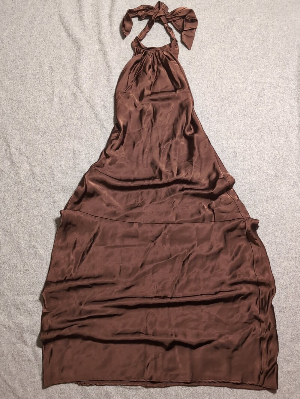 Zara Brown Satin Halter Mini Dress Y2K Backless Bow Tie Night Out Party Glam M